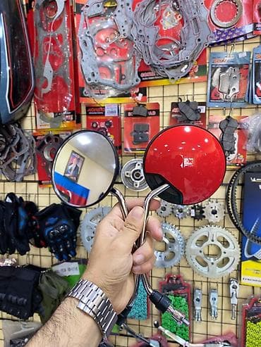 190 arxa stop: Moto güzgü dəsti – dairəvi, qırmızı arxa qapaqlı - Növ: universal — 1