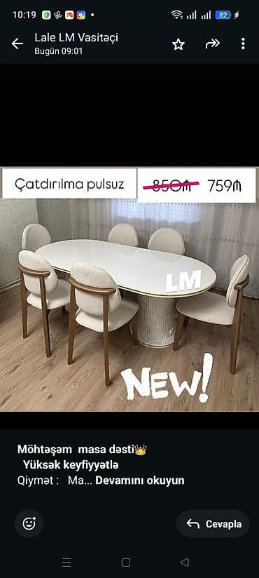 toxunma stol stul: *Möhtəşəm masa dəsti*👑 *Yüksək keyfiyyətlə* Qiymət : Masa +6 — 1