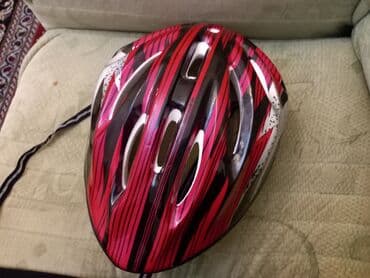 qiz ucun velosiped: Velosiped dəbilqəsi - Rəng və dizayn: qırmızı-qara zolaqlı, ağ — 1