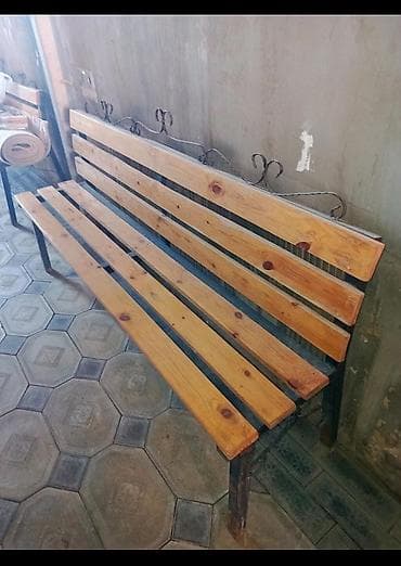 Bağ kresloları: Açıq hava üçün taxta-metaldan skamya - Material: təbii ağac latalar + — 1