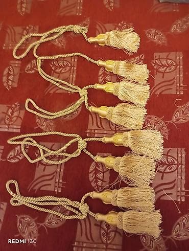 Qızılı rəngdə dekorativ pərdə bağları – püsküllü, burma iplə - Dəst lalafo.az -da Qızılı rəngdə dekorativ pərdə bağları – püsküllü, burma iplə - Dəst