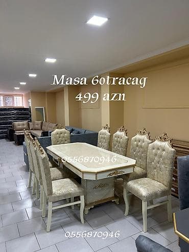 Qonaq otağı üçün, Yeni, Açılmayan, Dördbucaq masa, 6 stul