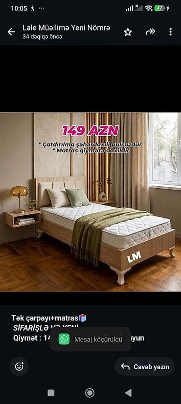 tek krafat: *Tək çarpayı+matras🎁* _*SİFARİŞLƏ VƏ YENİ*_ *Qiymət  — 1