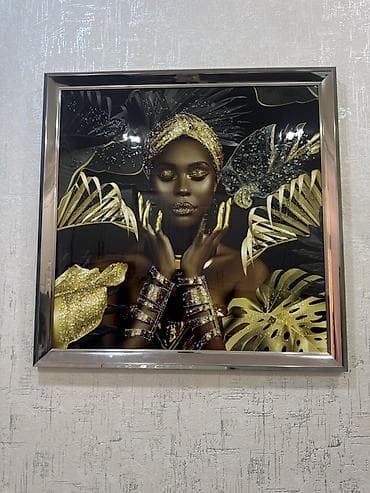 divar sekilleri satisi: Dekorativ tablo – 3D kristal bəzəkli, güzgü kənarlı çərçivə 77x77 - — 4