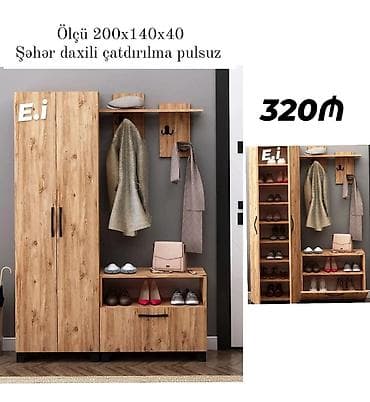 Dəhliz üçün çoxfunksiyalı dolab dəsti Model 1: - Ölçü: 200×140×40 sm