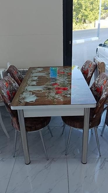 Mətbəx üçün, Açılmayan, Dördbucaq masa, 6 stul
