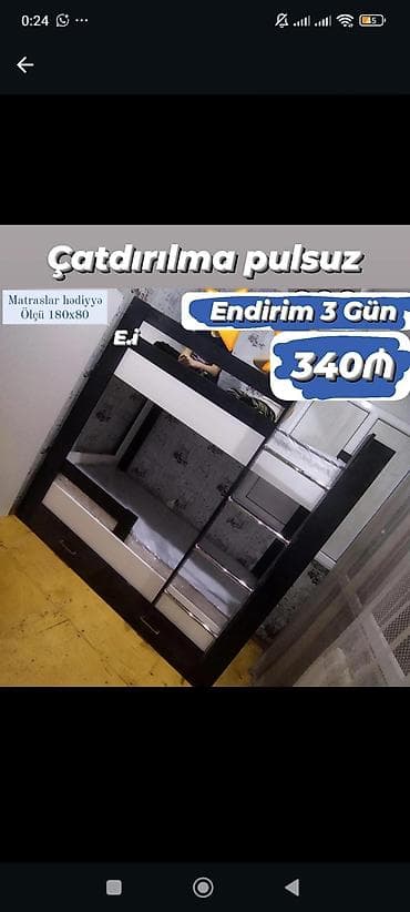 usag ucun: İki mərtəbəli çarpayı – ölçü 180x80 - Komplektdə matraslar hədiyyə - — 1