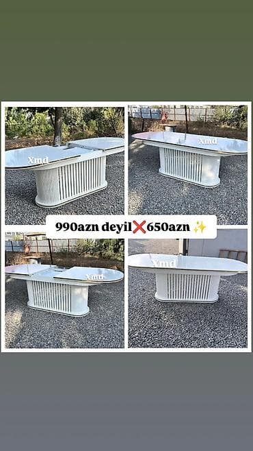 stullar ev ucun: MDF boyalı yemək masası və 6 ədəd stul dəsti - Ölçü: 1×2 m - — 8