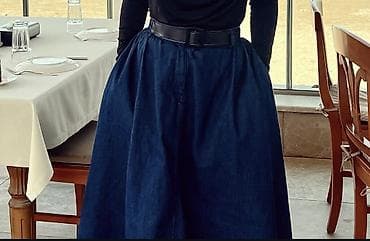 ipekyol etek: Qadınlar üçün tünd mavi, midi uzunluqda cins ətək - Kəsim: A-kəsim — 2