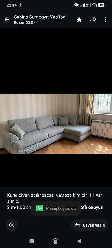 Kunc divan açılır,bazası var,təzə kimidir, 1 il var alınıb. 3 m-1.50