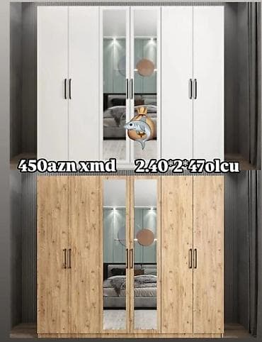 Yeni, 6 qapı, Güzgülü, Digər rəng, Digər material, Açılan, Düz dolab