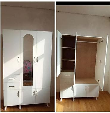 3 qapılı, Güzgülü, Ağ, Digər material, Açılan, Düz dolab