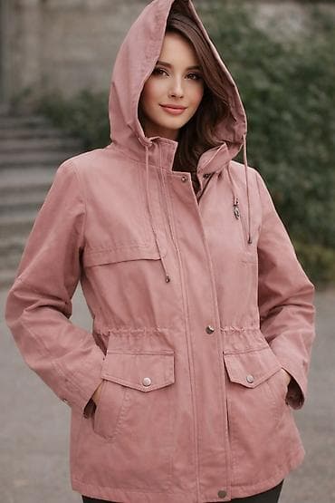 kurtkalar: Qadınlar üçün kapüşonlu parka - Rəng: pudra/çəhrayı - Model: beldən — 1