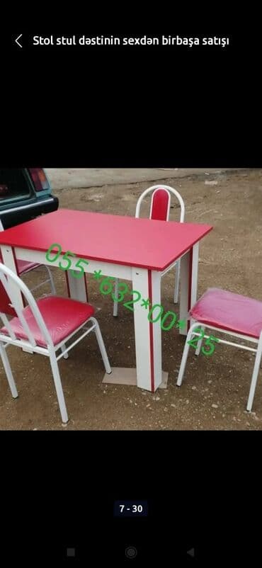 toxunma saplar satisi: Yeni, Kvadrat masa, 4 stul, Açılmayan, Stullar ilə, Dəri, Azərbaycan — 4