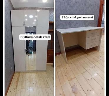 Ağ rəngdə mebel dəsti: - Şkaf: üst hissədə əlavə bölməli, orta qapıda