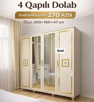 4 qapılı geyim dolabı - Ölçü: 200 × 160 × 47 sm - Rəng və dizayn