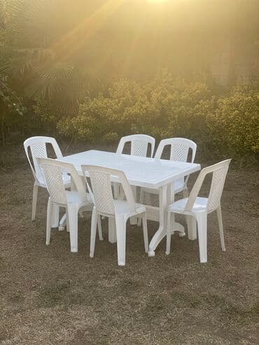 Yelləncəklər: Yeni, Dördbucaq masa, 6 stul, Açılan, Stullar ilə, Plastik, Azərbaycan — 1