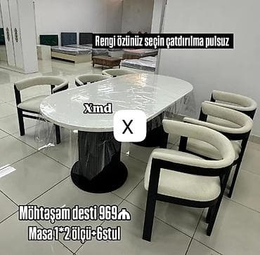 Möhtəşəm masa–stul dəsti - Komplekt: 1 masa + 6 stul - Masa ölçüsü — 1