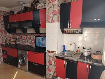 divar rəfləri: Mətbəx mebel dəsti – qara-qırmızı dizayn - Üst modullar: 4 bölməli — 3