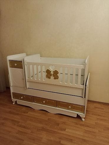 Uşaq beşiyi – transformasiya olunan model - Rəng: ağ-qızılı - Dizayn — 2