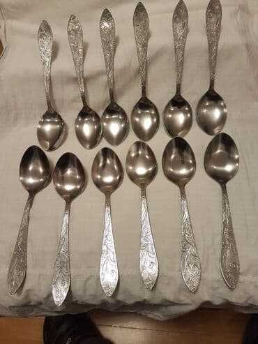 dəm qaşığı: Xörək qaşığı. 12 ədəd. - Dizayn: Dəstənin üzərində oyma bitki — 11