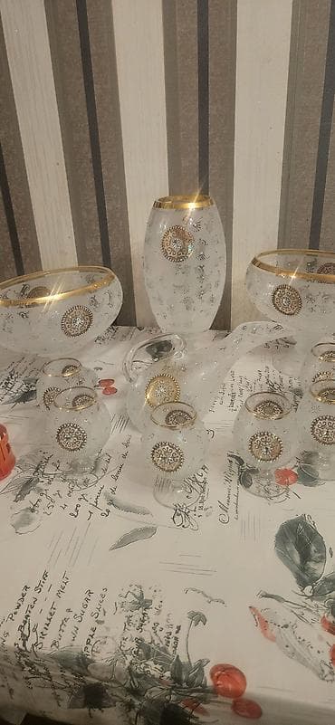 Şüşə bəzəkli süfrə dəsti - Material: qalın şüşə - Üslub: ağ/froste — 4