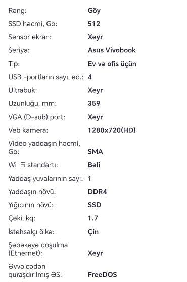 dell notebook: 🚨TƏCİLİ SATILIR! ASUS VIVOBOOK! ÇOX AZ İSTİFADƏ OLUNUB (YENİDƏN — 8
