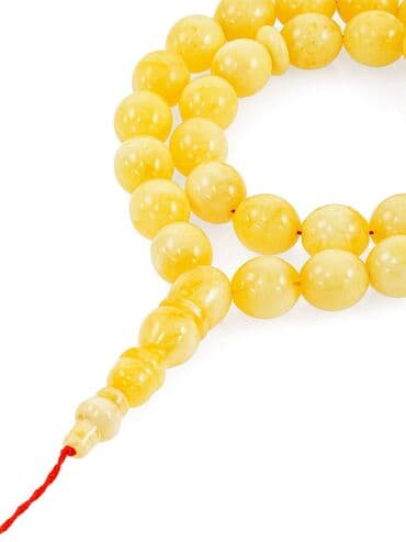 qırmızı kupalnik: Süd rəngli kəhrəba muncuqlardan hazırlanmış təsbeh 100% təbii,bütöv — 2