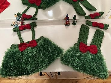 en ucuz forma: Uşaq üçün əl işi geyim dəsti - Rəng: Yaşıl və qırmızı. - Material: Əl — 1