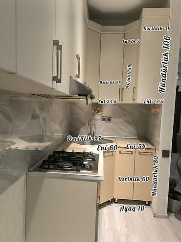 ikinci el divan: Kompakt ölçülü, künc tipli mətbəx mebeli dəsti. Açıq krem/bej rəngli — 3