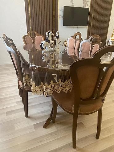 stul stol: Yemək otağı dəsti - Tərkib: Oval formalı yemək masası + 8 ədəd stul - — 2