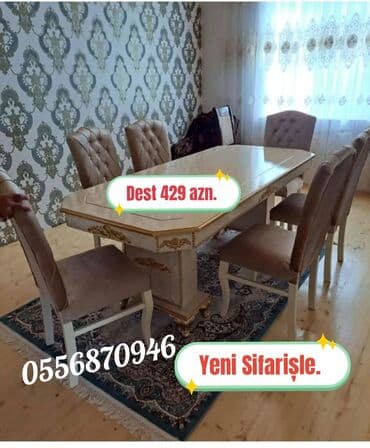 ders masaları: Qonaq otağı üçün, Yeni, Açılmayan, Dördbucaq masa, 6 stul — 4