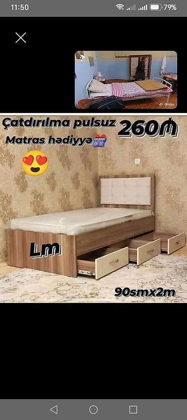 Çarpayılar: Yeni, Təknəfərlik çarpayı, Matras ilə, Siyirməli — 1