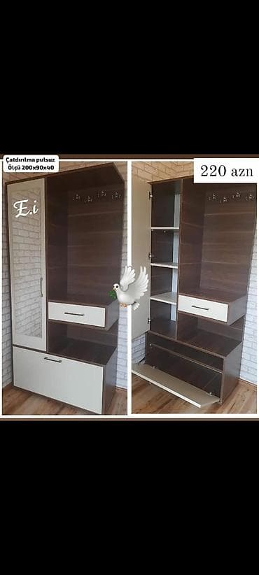 salon polka: Yeni, 1 qapı, Güzgülü, Qəhvəyi, Açılan, Düz dolab — 1