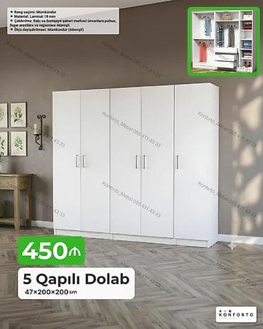seyif qapi: 5 qapılı paltar dolabı Ölçü: 47×200×200 sm Material: 18 mm laminat — 1