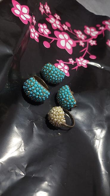 alyans uzuk: Qadın üzük dəsti - 4 ədəd dekorativ üzük - 3 ədəd türkuaz rəngli — 1