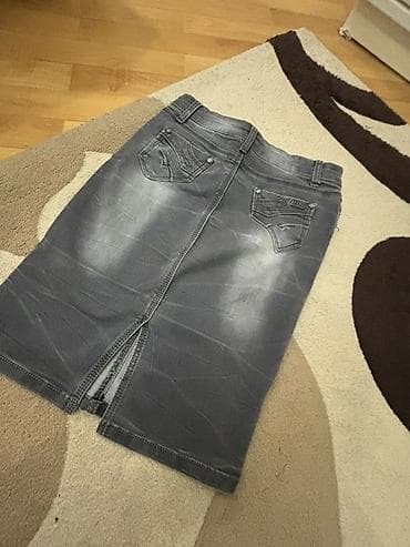 cins: Denim ətək – boz rəng, klassik dizayn. - Material: cins (denim) — 2
