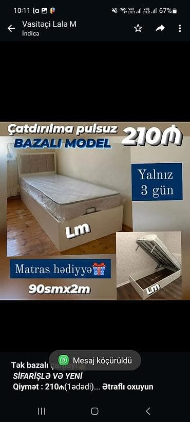 *Tək bazalı çarpayı*👑 _*SİFARİŞLƏ VƏ YENİ*_ *Qiymət : 210₼*(1ədədi)
