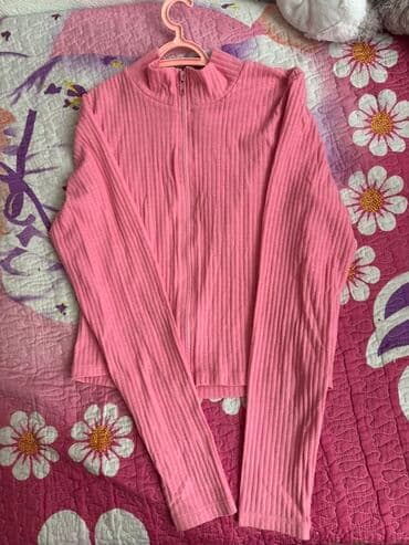 Qadın üst geyimləri dəsti - Çəhrayı rəngdə, ribana teksturalı uzunqol