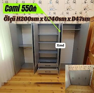 bal: Üç qapılı paltar dolabı – tutqun boz rəngdə, müasir minimal dizayn — 1
