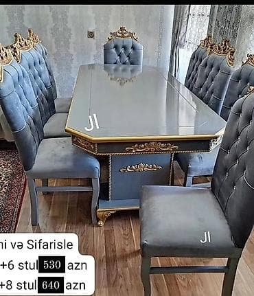 ikinci el gence: Klassik üslublu yemək masası dəsti - Dəst tərkibi: masa + 6 və ya 8 — 1