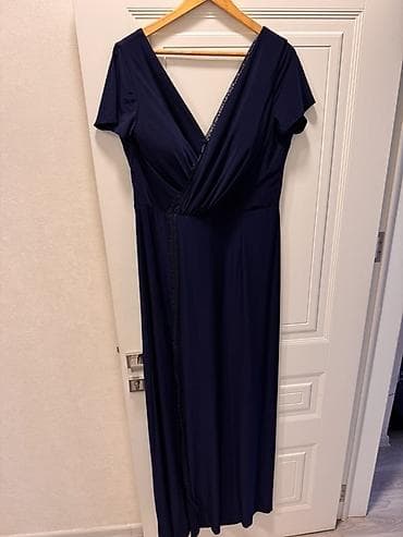 uzun sarafan: Tünd göy rəngdə zərif uzun don - Dizayn: Sarafan tipli, V formalı — 3