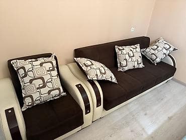 Ikili dəst: açılan divan + kreslo Divan yaxsi vezyetdedir - Rəng: tünd