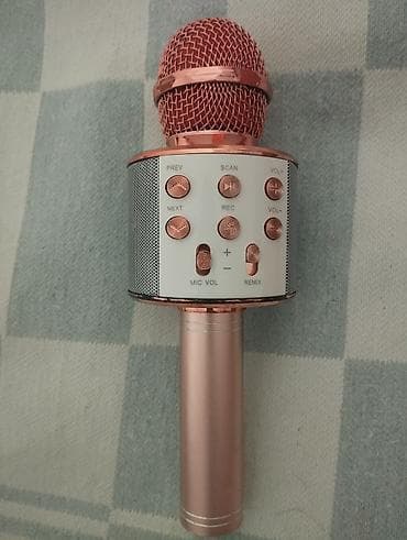 Микрофоны: Qızılı rəngli portativ karaoke mikrofonu – Bluetooth hoparlörlü — 1
