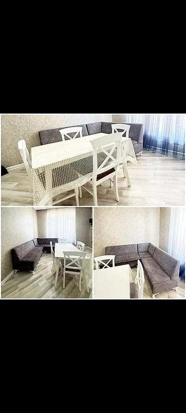 Metbex desti 350 azn. Divan bazalidir. Stul 4 ededdir. Masa acilmir — 1