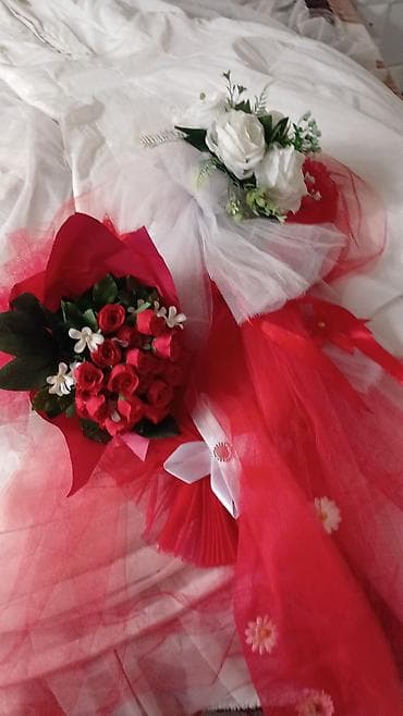 Texnikanın təmiri: Toy/bəy-gəlin maşını üçün dekorativ süsləmə dəsti - Qırmızı və ağ — 1