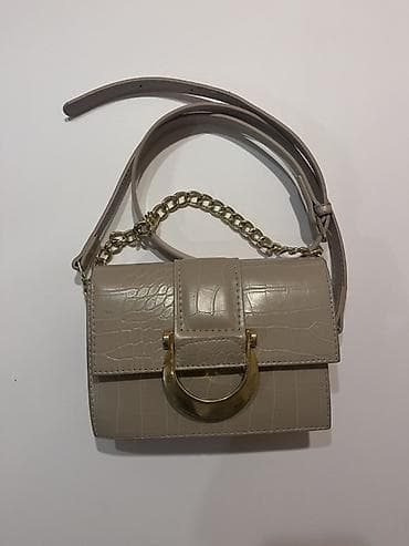 Qadın çiyin çantası – bej rəng, krokodil naxışlı - Material: parlaq