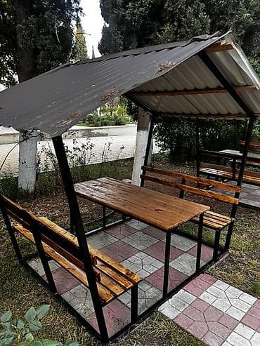 Мебель: Прямоугольный стол, Нераскладной, Со скамейками, Дерево — 1