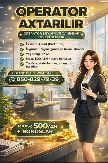 İş: Çağrı mərkəzi operatoru tələb olunur, Tələbələr, 18-29 yaş, Təcrübəsiz, Aylıq ödəniş — 4