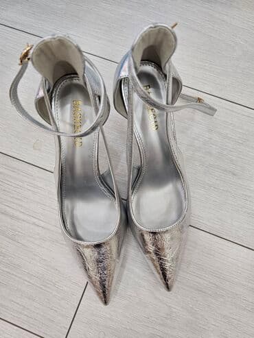 женские серебристые туфли: BASKECID qadın ayaqqabısı – gümüşü rəngdə, iti burunlu, hündur dabanlı — 7